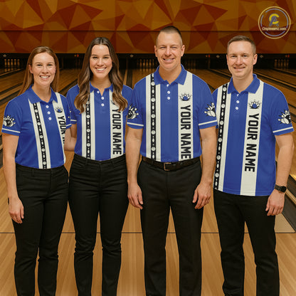 Blue Retro Bowling Polo, Quarter Zip Shirts For Men Custom Vintage Bowling Team Jerseys NQS11212
