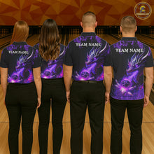 Load image into Gallery viewer, Black and Purple Flame Dragon Bowling Polo, 1/4 Zip Shirts Women Custom Dragon Bowling Team Jerseys NQS11211