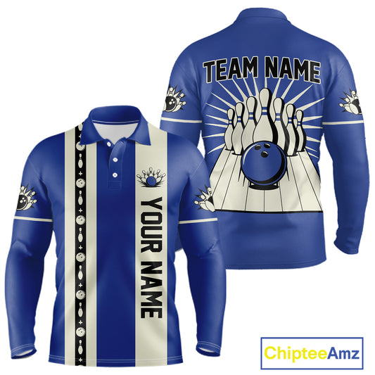 Blue Retro Bowling Polo, Quarter Zip Shirts For Men Custom Vintage Bowling Team Jerseys NQS11212