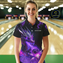 Load image into Gallery viewer, Black and Purple Flame Dragon Bowling Polo, 1/4 Zip Shirts Women Custom Dragon Bowling Team Jerseys NQS11211