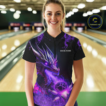 Load image into Gallery viewer, Black and Purple Flame Dragon Bowling Polo, 1/4 Zip Shirts Women Custom Dragon Bowling Team Jerseys NQS11211
