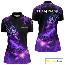 Load image into Gallery viewer, Black and Purple Flame Dragon Bowling Polo, 1/4 Zip Shirts Women Custom Dragon Bowling Team Jerseys NQS11211