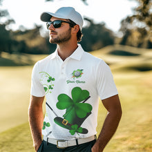Load image into Gallery viewer, Green shamrock golf ball clubs Lucky Mens polo golf shirts Custom St Patrick Day team golf jerseys NQS9482