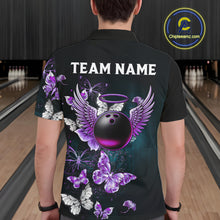 Load image into Gallery viewer, Custom Purple Butterfly Bowling Polo, 1/4 zip jerseys For Men, Bowling Team Shirt With Butterflies NQS11613