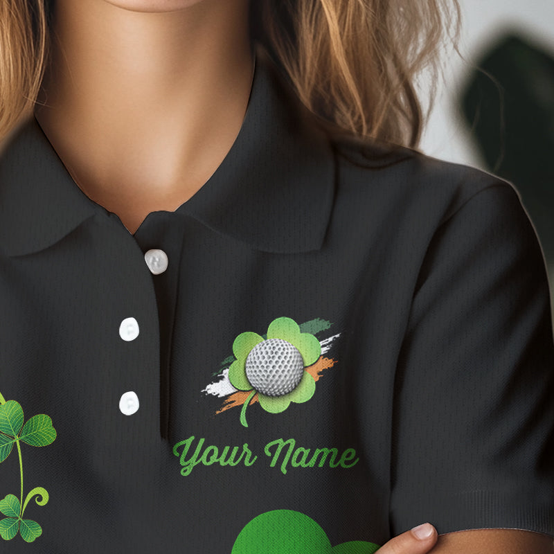 Green shamrock golf ball club Lucky Women polo golf shirt Custom St Patrick Day black team golf jersey NQS9644