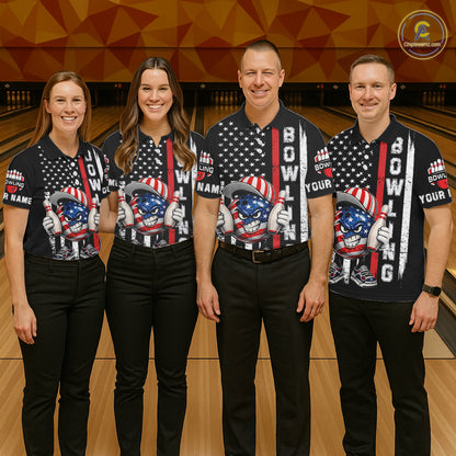 Black American Flag Funny Bowling Polo, 1/4 Zip Shirt For Women Custom Patriotic Bowling Team Jersey NQS11723