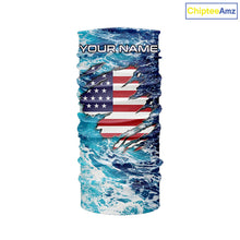 Load image into Gallery viewer, Blue sea wave ocean camo American flag patriot shirt Custom sun protection fishing long sleeve shirts NQS5429