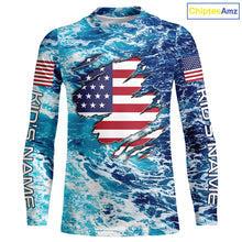 Load image into Gallery viewer, Blue sea wave ocean camo American flag patriot shirt Custom sun protection fishing long sleeve shirts NQS5429