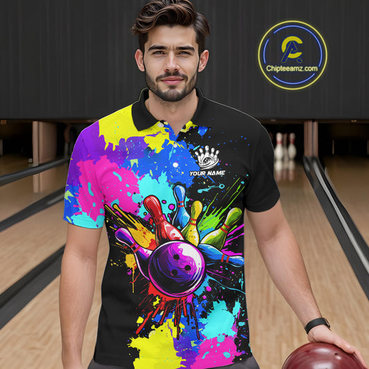 Colorful bowling jerseys Bowling Polo, 1/4 Zip Shirt for Men Custom Bowling Team shirts for bowlers NQS10240