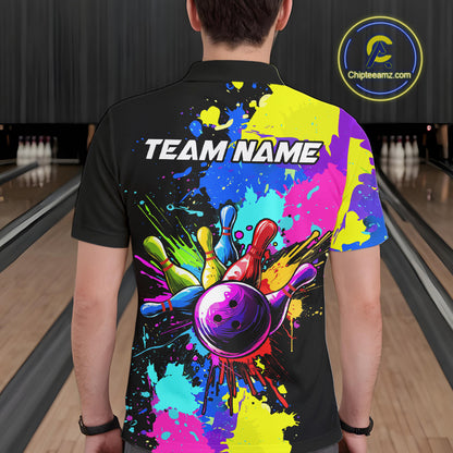 Colorful bowling jerseys Bowling Polo, 1/4 Zip Shirt for Men Custom Bowling Team shirts for bowlers NQS10240