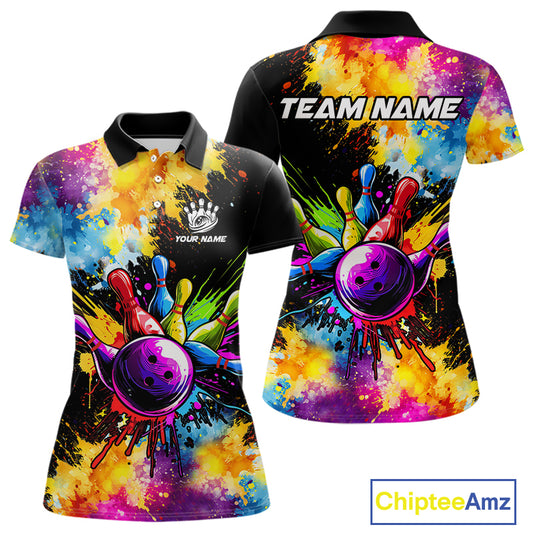 Colorful bowling jerseys Women Bowling Polo, 1/4 Zip Shirt Custom Bowling Team shirts for bowlers NQS10241