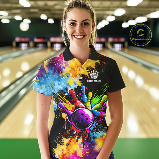 Colorful bowling jerseys Women Bowling Polo, 1/4 Zip Shirt Custom Bowling Team shirts for bowlers NQS10241