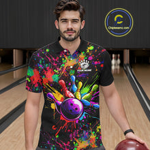 Load image into Gallery viewer, Colorful watercolor Bowling Polo, 1/4 Zip Shirt for mens Custom Bowling Team jersey for bowlers NQS10242