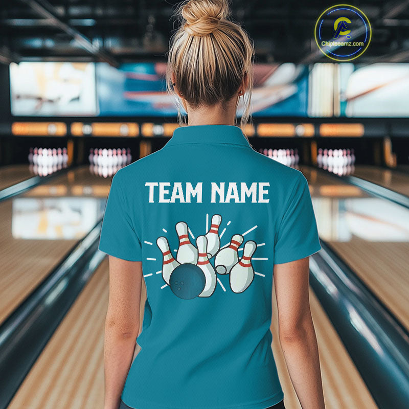 Retro Cyan Blue argyle pattern Bowling shirts For Women custom bowling team jerseys Bowler Outfits NQS10404