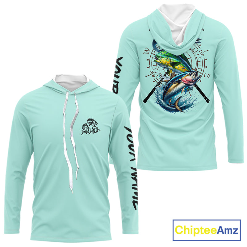 Personalized offshore Fishing jerseys, Mahi mahi, Wahoo, Tuna tournament fishing shirts | Light Green NQS11219