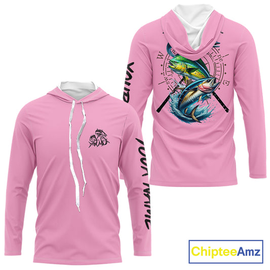Personalized offshore Fishing jerseys, Mahi mahi, Wahoo, Tuna tournament fishing shirts | Light Pink NQS11220