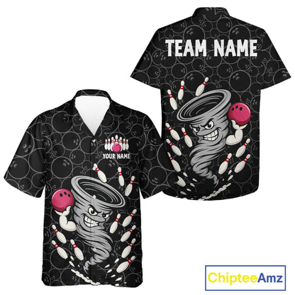 Funny storm tornado Black Camo Bowling Hawaiian Shirts Custom Bowling Team Button up shirt NQS11224