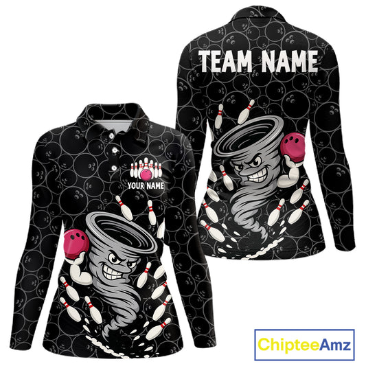 Funny storm tornado Black Camo Bowling Polo, 1/4 Zip Shirts For Women Custom Bowling Team Jerseys NQS11224