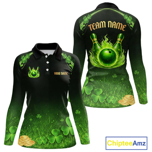 Green flame shamrock St Patrick's Day bowling shirts for women custom team bowling league jerseys NQS11412