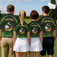 Load image into Gallery viewer, Flame golf ball green shamrock St Patrick's Day Women Golf Polo Shirt Custom lucky ladies golf attire NQS11413