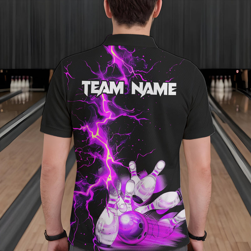 Mens bowling shirts Custom purple lightning thunder Bowling Team Jersey, gift for team Bowlers NQS9493
