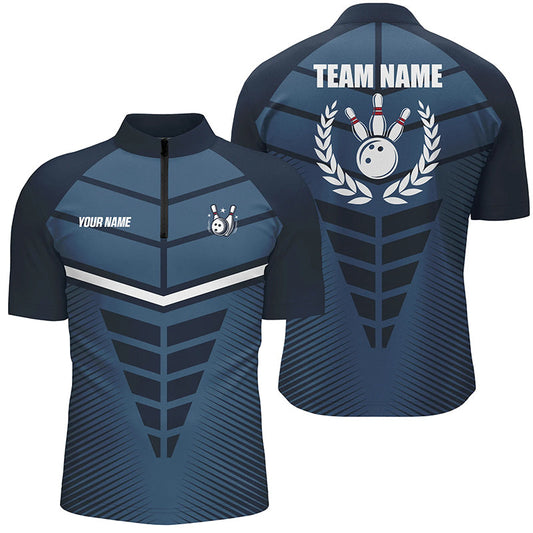 Navy Blue Bowling Team league jerseys custom Men Bowling Quarter Zip Shirt, gifts for bowling team NQS7444