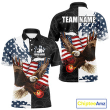Load image into Gallery viewer, Red, White, Blue American Flag Eagle Men Bowling Shirt Custom Patriotic Black Camo Bowling Team Jersey NQS9863