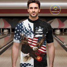 Load image into Gallery viewer, Red, White, Blue American Flag Eagle Men Bowling Shirt Custom Patriotic Black Camo Bowling Team Jersey NQS9863