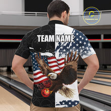 Load image into Gallery viewer, Red, White, Blue American Flag Eagle Men Bowling Shirt Custom Patriotic Black Camo Bowling Team Jersey NQS9863