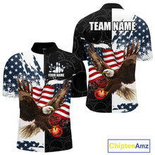 Load image into Gallery viewer, Red, White, Blue American Flag Eagle Men Bowling Shirt Custom Patriotic Black Camo Bowling Team Jersey NQS9863