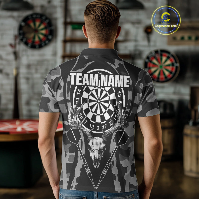 Deer Skull Darts Board Gray Camo Darts Polo, Quarter zip Shirts For Men Custom Team Darts Jersey NQS9934