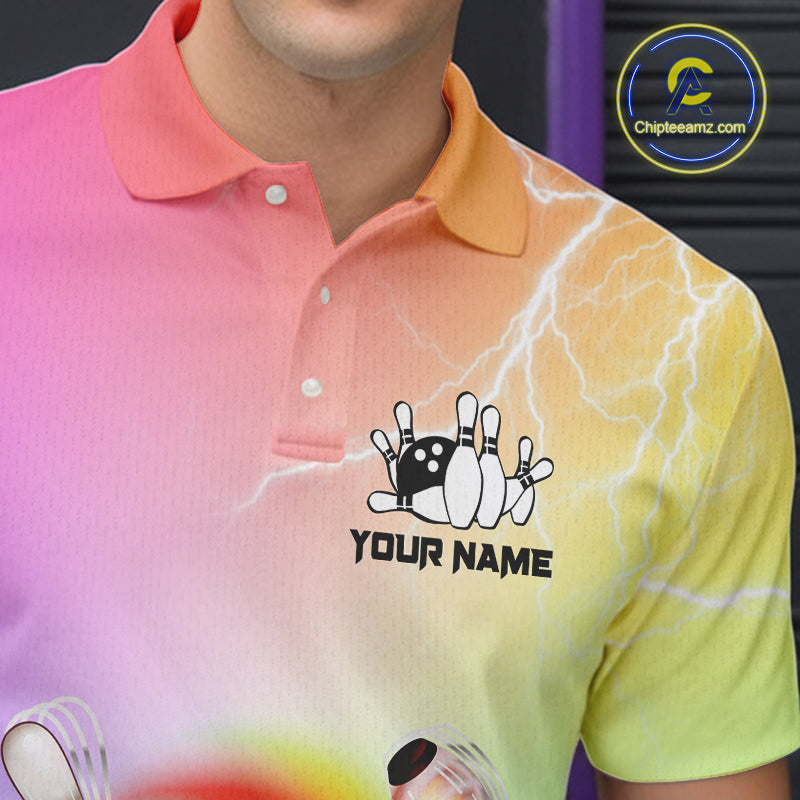 Gradient colorful rainbow lightning thunder storm Bowling Shirts for Men Custom Team Bowling jerseys NQS9941