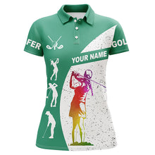 Load image into Gallery viewer, Green and white golf shirt custom name golf polo shirts women's, best golf gifts NQS5685