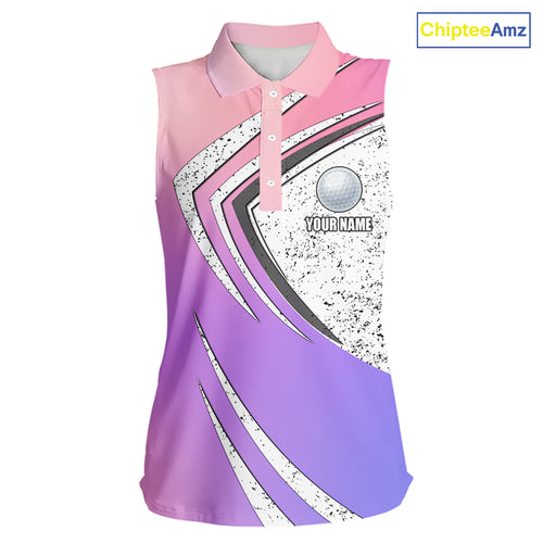 Women sleeveless golf polo shirts purple gradient custom team golf shirts, golf tops for ladies NQS10089