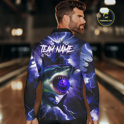 Purple Lightning thunder Shark Bowling Shirts for Men Custom Team Shark Bowling League Jersey NQS10418
