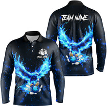 Load image into Gallery viewer, Blue Flame Eagle Custom Bowling Polo, Quarter Zip Shirt For Men Personalized Bowling Team Jerseys NQS8906