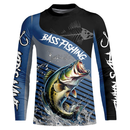 Largemouth Bass fishing Custom UV protection fishing long sleeve shirt, Bass Fishing jerseys | Blue NQS9351