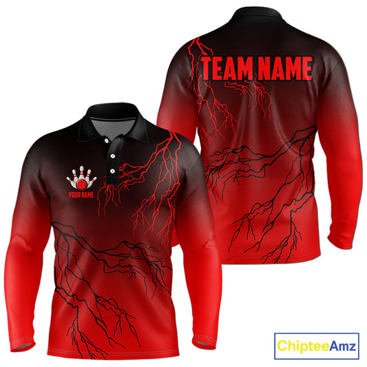 Black and Red gradient Lightning thunder storm Bowling shirts for Men Custom Bowling Team Jerseys NQS9353