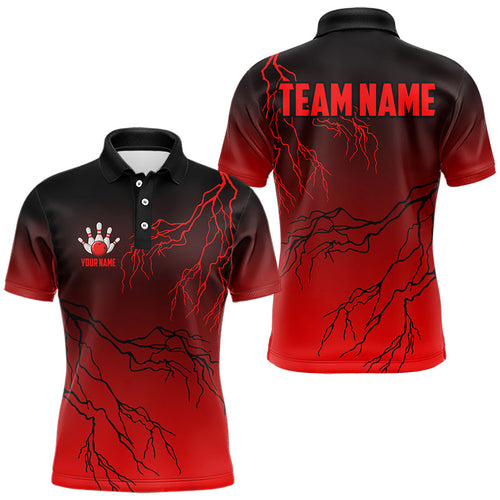 Black and Red gradient Lightning thunder storm Bowling shirts for Men Custom Bowling Team Jerseys NQS9353