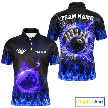 Black and Blue Flame Lightning Thunder Bowling Jersey for men custom Bowling Team League Shirts NQS11425