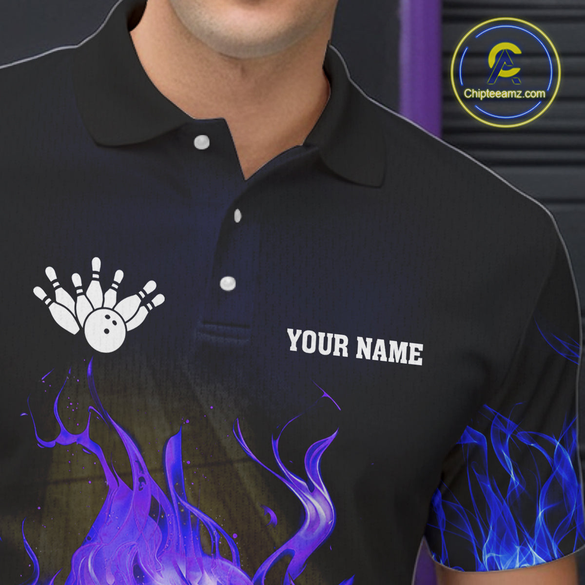 Black and Blue Flame Lightning Thunder Bowling Jersey for men custom Bowling Team League Shirts NQS11425