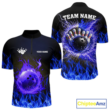 Black and Blue Flame Lightning Thunder Bowling Jersey for men custom Bowling Team League Shirts NQS11425