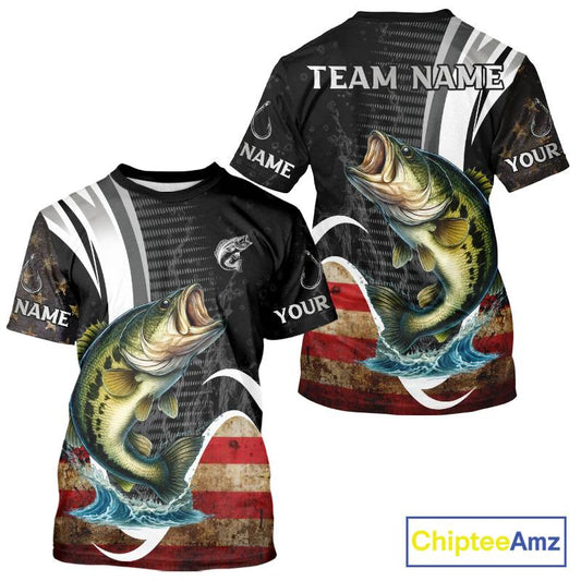Personalized professional bass fishing shirts vintage American Flag patriotic bass fishing jerseys NQS11426