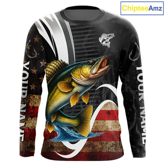 Personalized professional walleye fishing shirts American Flag patriotic walleye fishing jerseys NQS11427