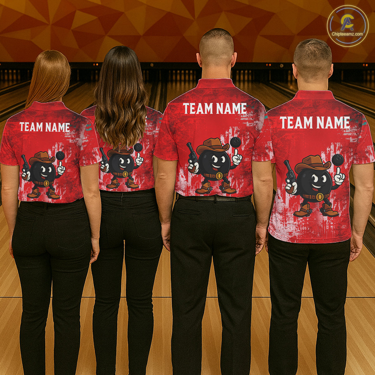 Custom Funny Cowboy Gunster Bowling Polo, 1/4 zip Shirts For Men, Bowling Team League Jerseys | Red NQS11625