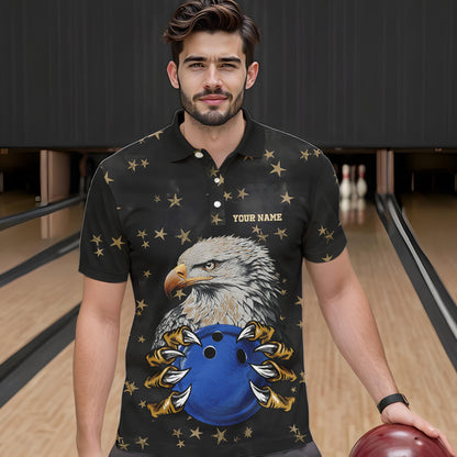 Black and Yellow Stars pattern Eagle Bowling Shirts For Men Custom Name Eagle Bowling Team Jersey NQS9661