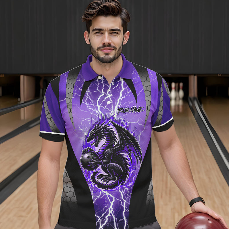 Black and Purple Thunder Lightning Dragon Bowling Team Shirts For Men Custom Bowling Uniform NQS9662