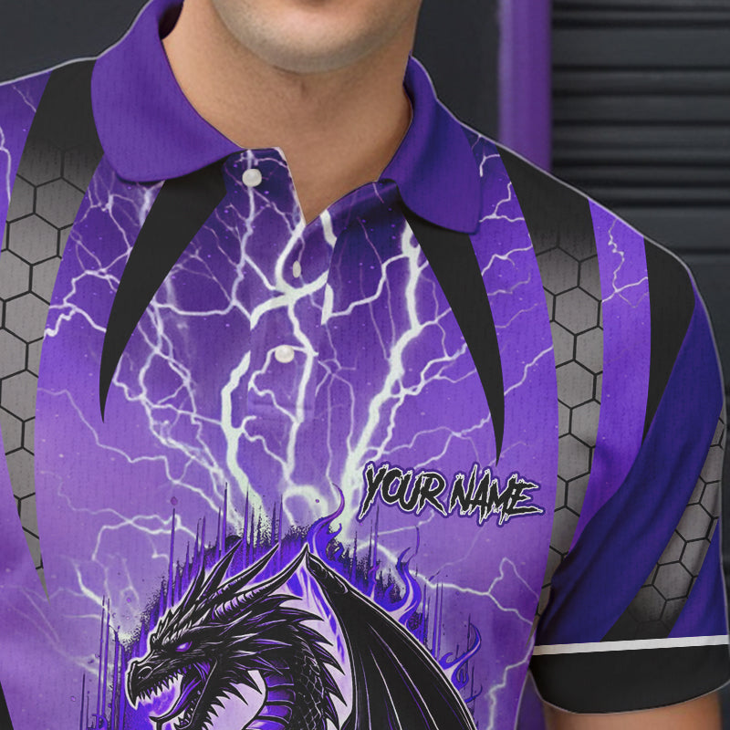 Black and Purple Thunder Lightning Dragon Bowling Team Shirts For Men Custom Bowling Uniform NQS9662