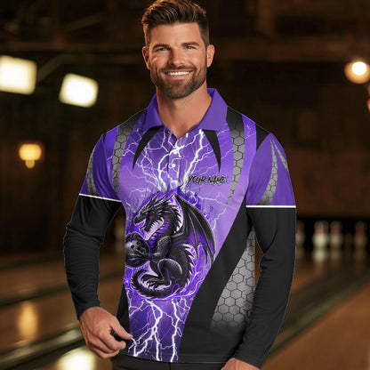 Black and Purple Thunder Lightning Dragon Bowling Team Shirts For Men Custom Bowling Uniform NQS9662