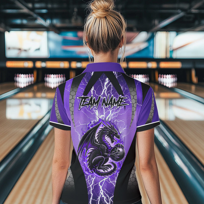 Black and Purple Thunder Lightning Dragon Bowling Team Shirts For Women Custom Bowling Uniform NQS9662